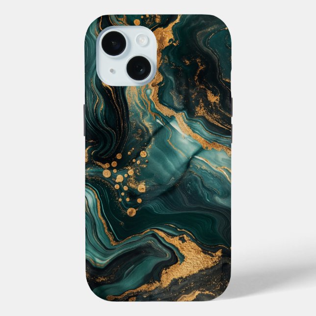 Dark Green Gold Veins Marble Case-Mate iPhone Case (Back)