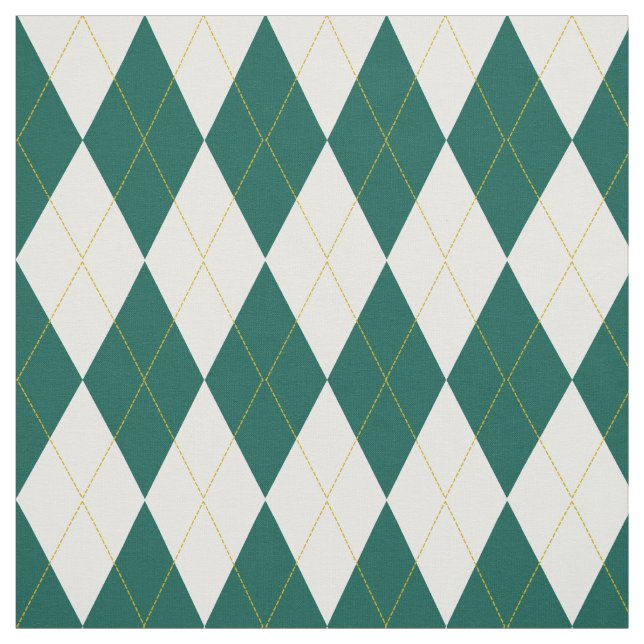 Dark Green | Gold | White Diamond Argyle Pattern Fabric (Swatch)