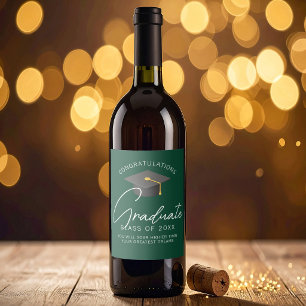 Dark Green Graduate Custom Graduation Party Wine Label