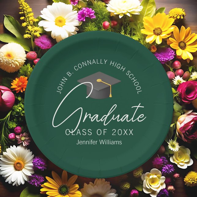 Dark Green Graduate Personalised Graduation Party Paper Plate (Creator Uploaded)