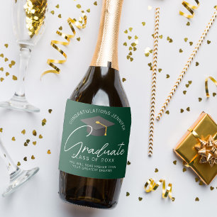 Dark Green Graduate Personalised Graduation Party Sparkling Wine Label
