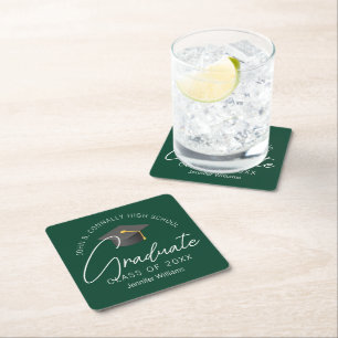 Dark Green Graduate Personalised Graduation Party Square Paper Coaster