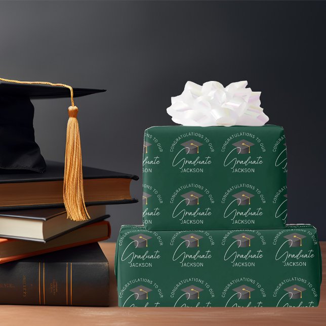 Dark Green Graduate Personalised Graduation Wrapping Paper (Creator Uploaded)