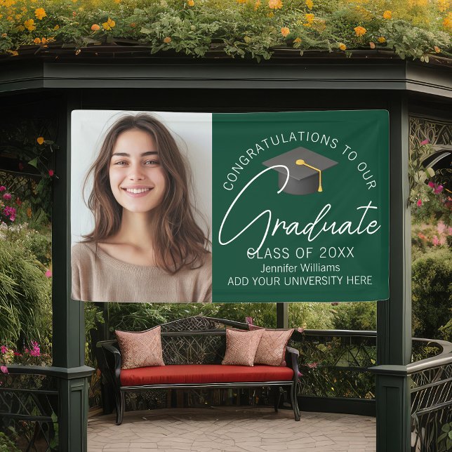 Dark Green Graduate Photo 2025 Graduation Party Banner (Creator Uploaded)