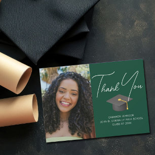 Dark Green Graduate Photo Personalised Graduation Thank You Card