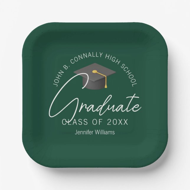 Dark Green Graduation Party Customized Graduate Paper Plate (Front)