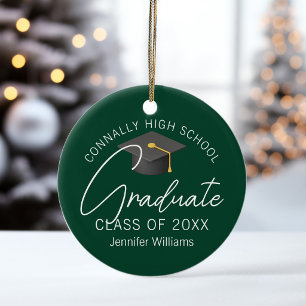 Dark Green Graduation Photo Personalised Christmas Ceramic Tree Decoration