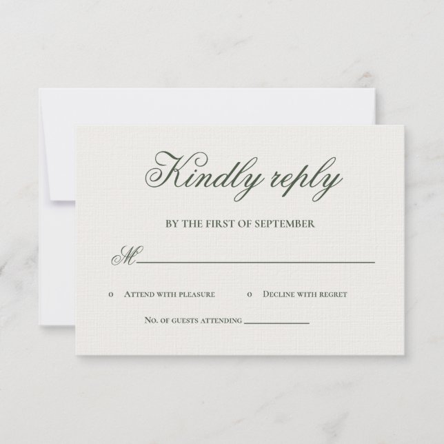 Dark Green Greenery Calligraphy RSVP Card (Front)