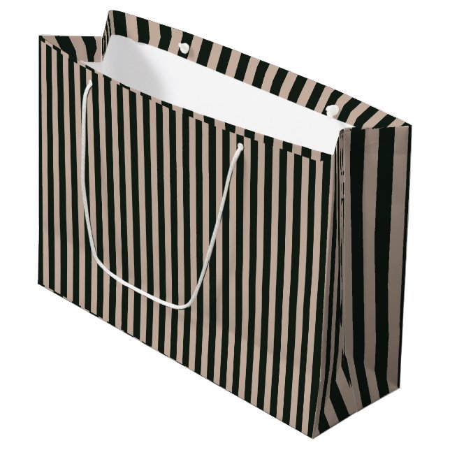 Dark Green Grey Stripes Birthday Large Gift Bag (Front Angled)