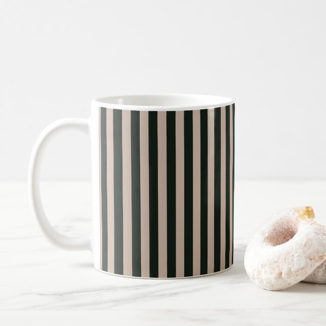 Dark Green Grey Stripes  Coffee Mug (With Donut)