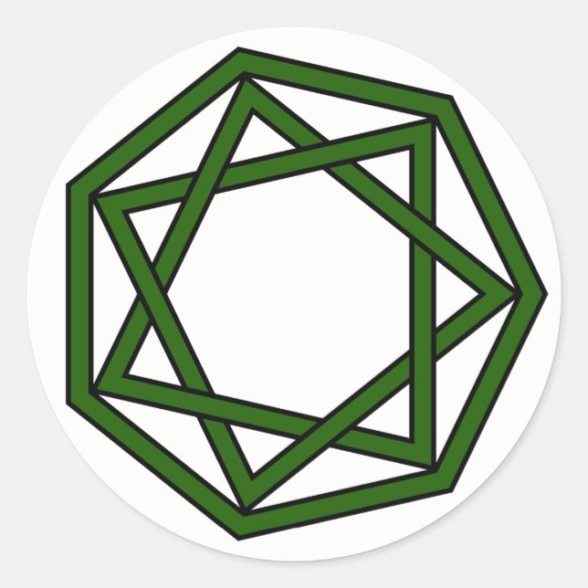 Dark Green Heptagram in Heptagon Classic Round Sticker (Front)