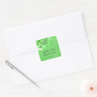 Dark Green Hibiscus Floral Save The Date Favour Square Sticker
