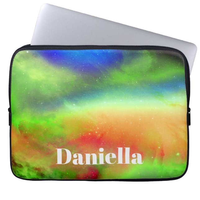 Dark Green Holographic Sky with Custom Name Laptop Sleeve (Front)