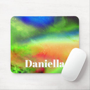 Dark Green Holographic Sky with Custom Name Mouse Pad