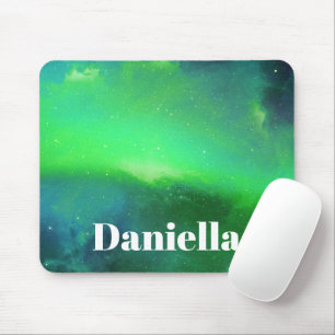 Dark Green Holographic Sky with Custom Name Mouse Pad