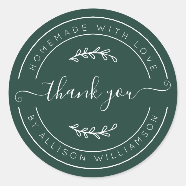 Dark Green Homemade Thank You Label (Front)