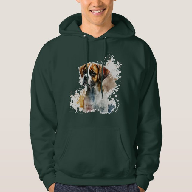 Dark green hoodie with cute dog design casual wear (Front)