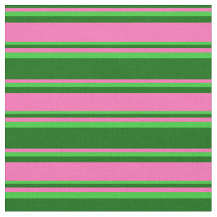 Dark Green, Hot Pink, and Lime Green Stripes Fabric