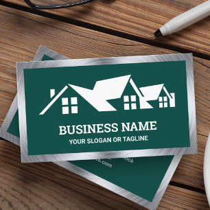 Dark Green House Roofing Construction Roofer Business Card