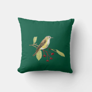 Dark green imitation embroidered bird throw pillow