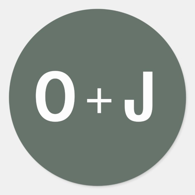 Dark Green | Initials + Minimalist Scandi Wedding Classic Round Sticker (Front)