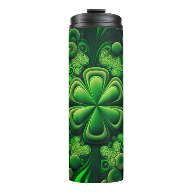 DARK GREEN INTRICATE IRISH CELTIC SHAMROCKS THERMAL TUMBLER (Front)