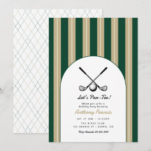 Dark Green, Khaki, & White Golf Birthday Party Invitation