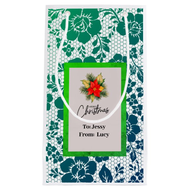 dark green lace in elegant antique style small gift bag (Front)