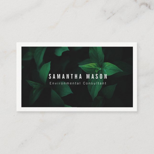 Dark Green Leaf Background Business Card (Front)