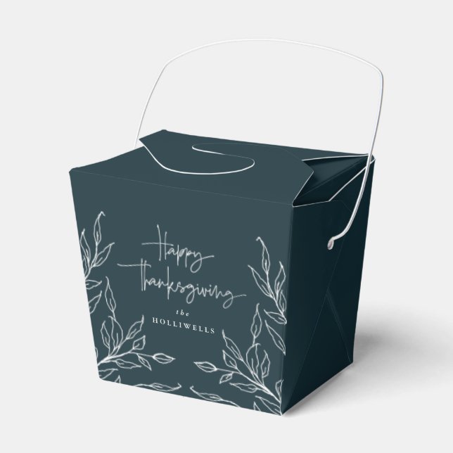 Dark Green Leaf Motif Happy Thanksgiving Favour Box (Front Side)