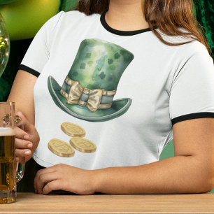 Dark Green Leprechaun Hat with Gold Coins T-Shirt
