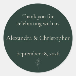 Dark Green Lily Personalised Wedding Thank You Cl Classic Round Sticker