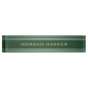 Dark Green Lime Faux Brushed Steel Your Name Nameplate