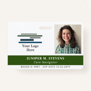Dark Green Logo & Photo Employee ID ID Badge