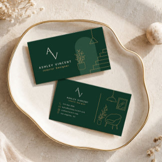 Dark Green Luxury Interior Designer Business Card