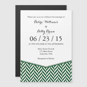 Dark Green Magnetic Herringbone Wedding Invite