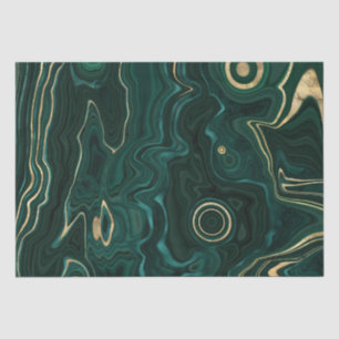 Dark Green Malachite and Gold Foil Strata Veining Tissue Paper