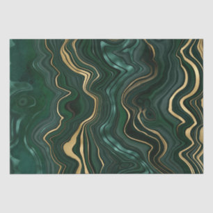 Dark Green Malachite and Gold Foil Strata Veining Tissue Paper