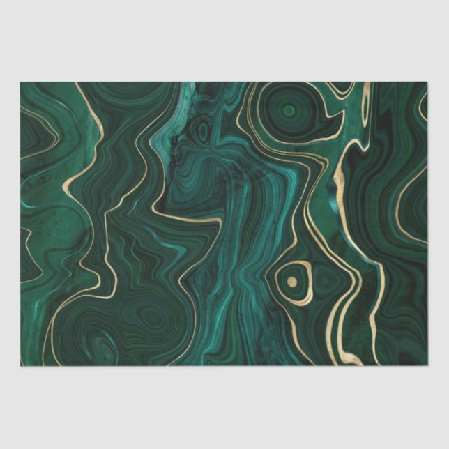 Dark Green Malachite and Gold Foil Strata Veining Tissue Paper (Front)
