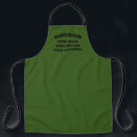Dark green man myth legend BBQ apron for men<br><div class="desc">Dark green man myth legend BBQ apron for men. Personalised cooking aprons in any colour for guys. Cool typography design. Add your own name or funny quote. Create your own unique Birthday party gift for coach, dad, father, husband, friend, grandpa, grandfather, kids, boss, coworker, chef, cook, colleague, son, brother etc....</div>
