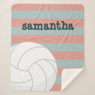 Dark Green & Melon Pink Giant Volleyball Striped Sherpa Blanket