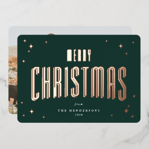 Dark Green Merry Christmas Retro Stars Photo 