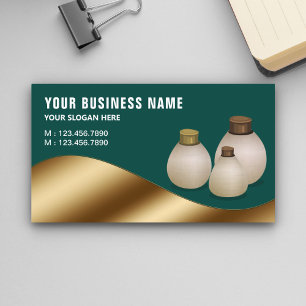 Dark Green Metallic Gold Aroma Oil Perfume Bottle Business Card