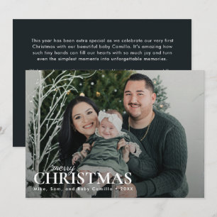 Dark Green Minimal First Christmas Family Photo  Holiday Card