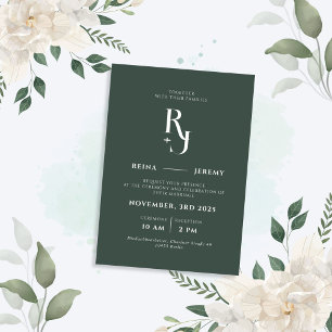 Dark Green Minimalist Elegant Wedding Invitation