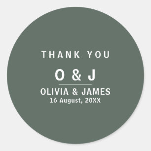 Dark Green Minimalist Scandi Wedding Thank You Classic Round Sticker