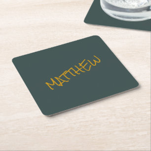 Dark green modern gold lettering script square paper coaster