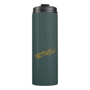 Dark green modern gold lettering script thermal tumbler