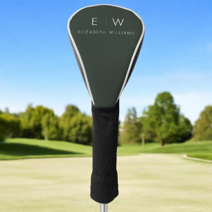 Dark Green Modern Minimalist Monogram Name Golf Head Cover