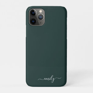 Dark Green Modern Script Monogram Name Case-Mate iPhone Case